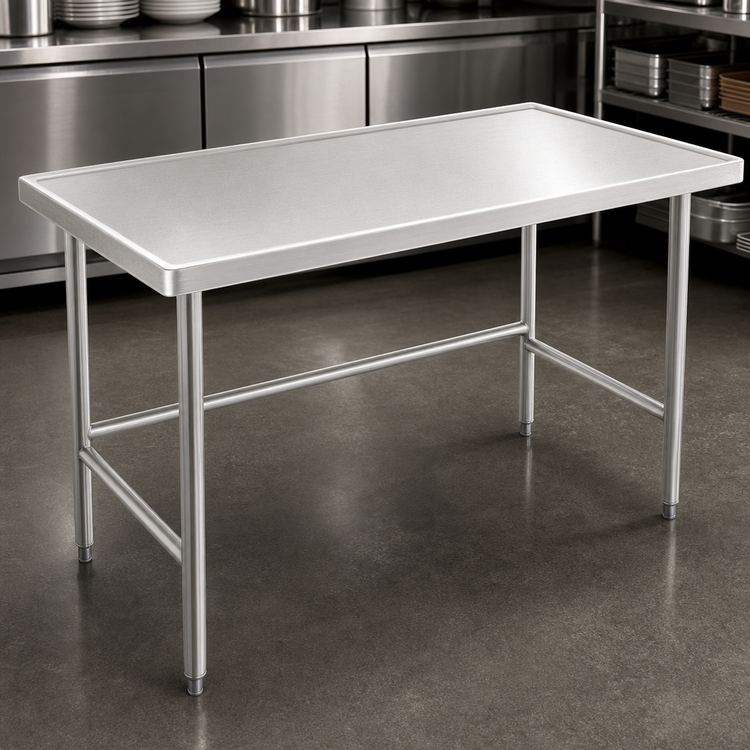 Product image #3 for Advance Tabco 60" x 36" Flat Top Work Table with Countertop/Marine Edge, 14-Gauge 304 Stainless Steel Top and Galvanized Open Base
