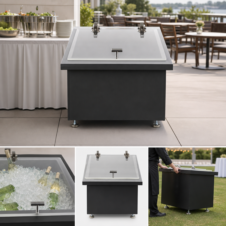 Product image #3 for Portable Insulated Single Ice Well with Clear Acrylic Lid, Brushed Aluminum, Black Finish