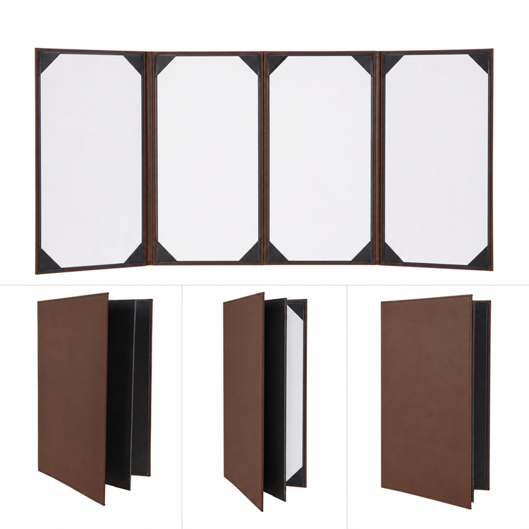 Product image #3 for Winco Four-View Legal Size Brown Leather-Like Menu Cover for 8-1/2" x 14" Inserts