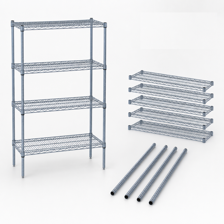 Product image #3 for Quantum 48"W x 12"D x 63"H Gray Epoxy Antimicrobial Wire Shelving Starter Kit