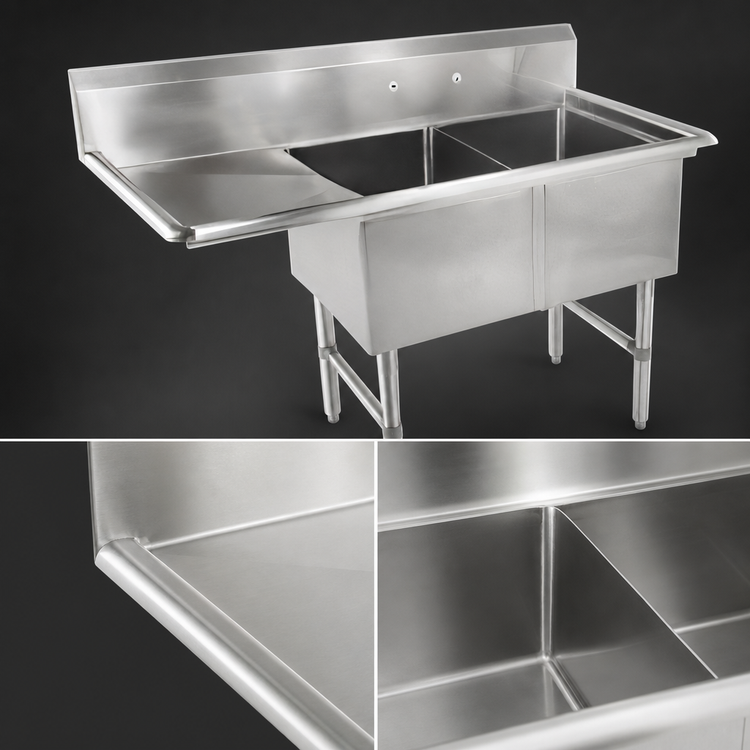 Product image #3 for John Boos B-Series 2-Compartment Stainless Steel Sink with Left Drainboard, 16 Gauge, 54-3/16 Inch x 25-1/2 Inch