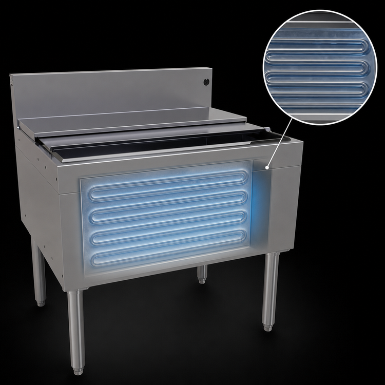 Product image #3 for Glastender Underbar Stainless Steel Ice Bin with 10-Circuit Cold Plate, 30" x 24", 106 lb. Capacity