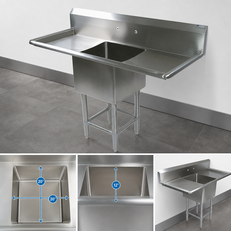 Product image #3 for John Boos Pro-Bowl 1-Compartment Sink with Dual Drainboards and 10 Inch Backsplash, 59-1/4 Inch Wide