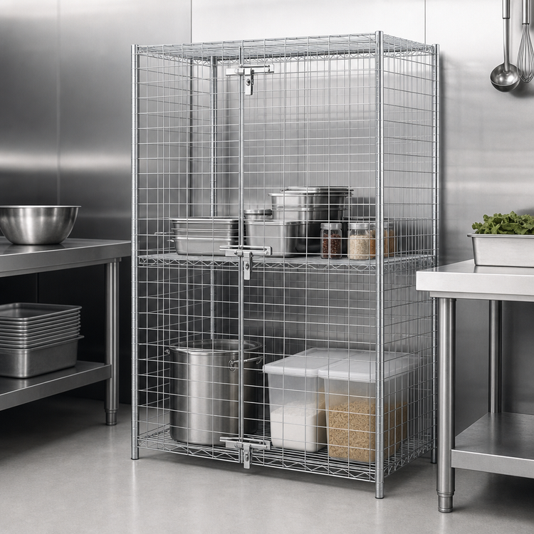Product image #3 for Stationary Wire Security Cage with 2 Shelves, 30 x 24 x 63 Inches, Chrome Finish