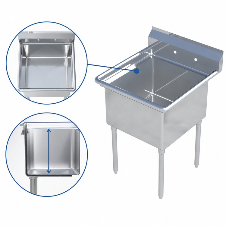 Product image #3 for Sapphire Manufacturing Freestanding 1-Compartment Stainless Steel Commercial Sink with Backsplash and Faucet Holes