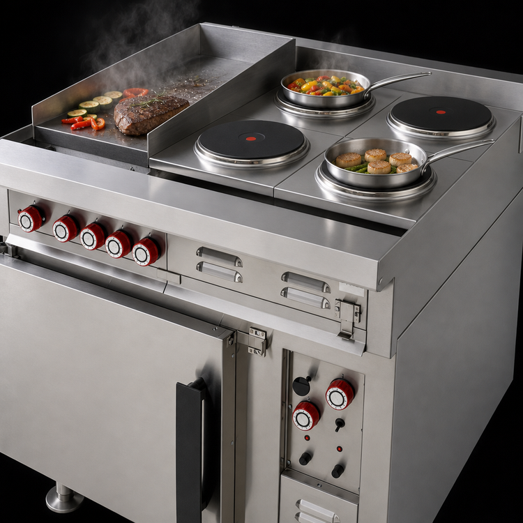 Product image #4 for Lang 36-Inch Electric Heavy Duty Range with Convection Oven Base, 12-Inch Hot Top and 4 French Plates