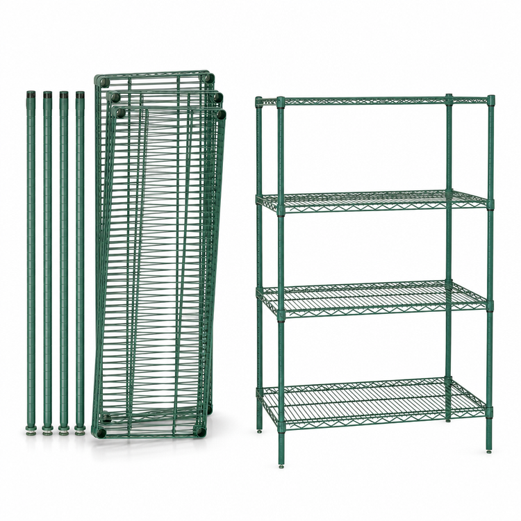 Product image #3 for Quantum 54"W x 24"D x 63"H Wire Shelving Starter Kit with 4 Shelves, Green Epoxy Antimicrobial Finish