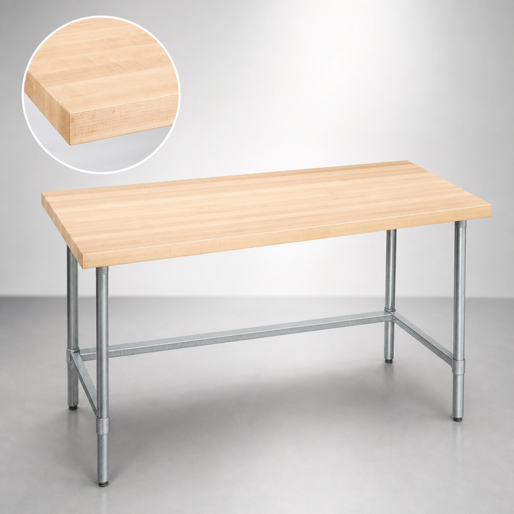 Product image #3 for Advance Tabco 60" x 24" Maple Top Work Table with Galvanized Open Base