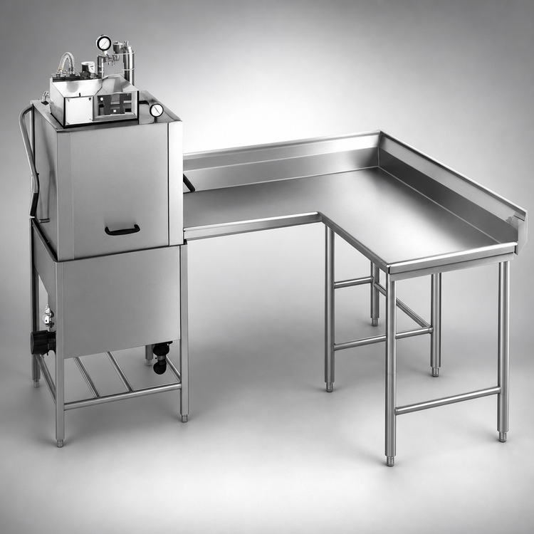 Product image #3 for Corner Clean Dishtable, 120" Machine-to-Corner x 60" Corner-to-End, 30" Working Depth, 16 Gauge 304 Stainless Steel, Left-to-Right Operation