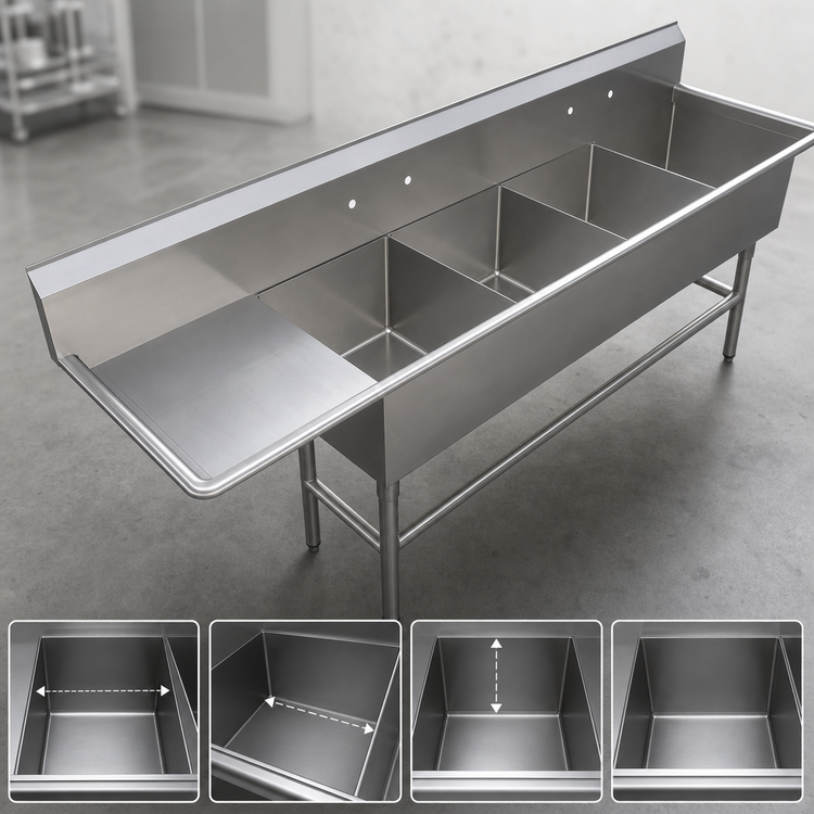 Product image #3 for John Boos Pro-Bowl 4-Compartment Stainless Steel Sink with 18-Inch Left Drainboard and 20 x 20 x 14-Inch Bowls