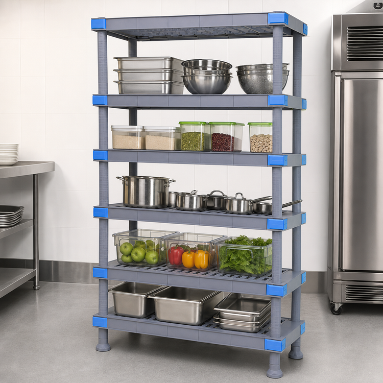 Product image #3 for Quantum Millenia 5-Shelf Polymer Shelving Starter Unit with Dunnage Stand, 54W x 18D x 86H