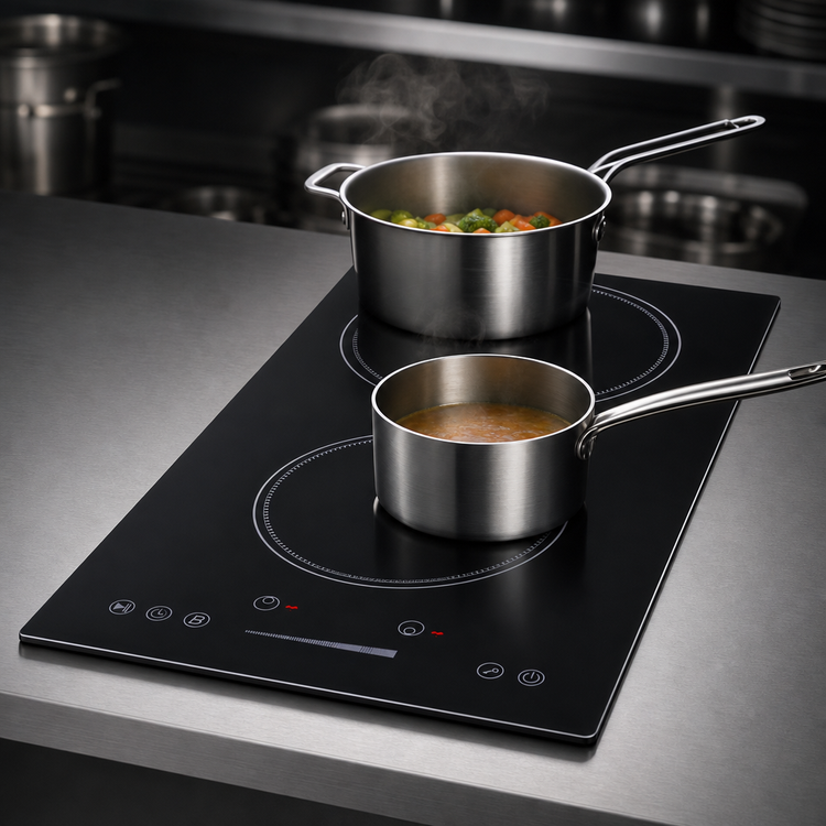 Product image #3 for Summit Commercial 12-Inch Wide 2-Burner Drop-In Induction Cooktop with Digital Touch Controls, Black Glass