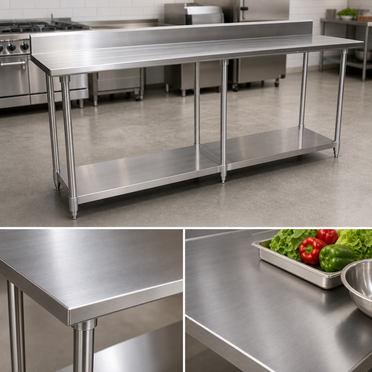 Product image #3 for BK Resources 84-Inch x 24-Inch Stainless Steel Work Table with 5-Inch Riser and Undershelf