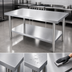 Thumbnail image #3 for Klinger's Trading SG2484 Heavy Duty 84 Inch x 24 Inch Flat Top Stainless Steel Work Table with Galvanized Base and Adjustable Undershelf