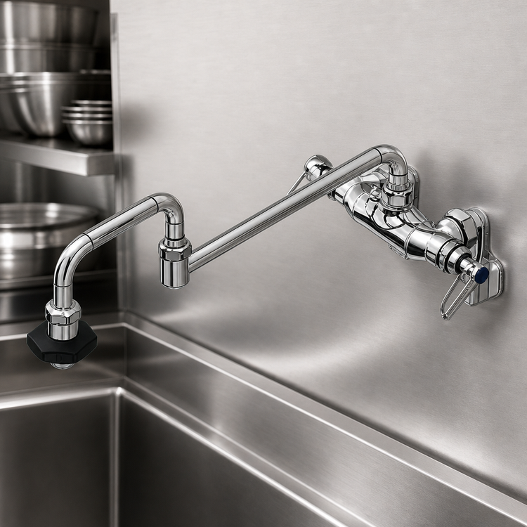 Product image #3 for T&S B-0599-CR Double Pantry Wall-Mount Mixing Faucet: 18-Inch Double-Joint Swing Nozzle, Adjustable 1/2-Inch NPT Inlets