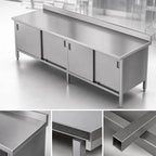 Thumbnail image #3 for John Boos EBSS6R5-30108 Enclosed Stainless Steel Work Table with Sliding Doors, 108"W x 30"D, 16-Gauge 300 Series Top, 5" Backsplash