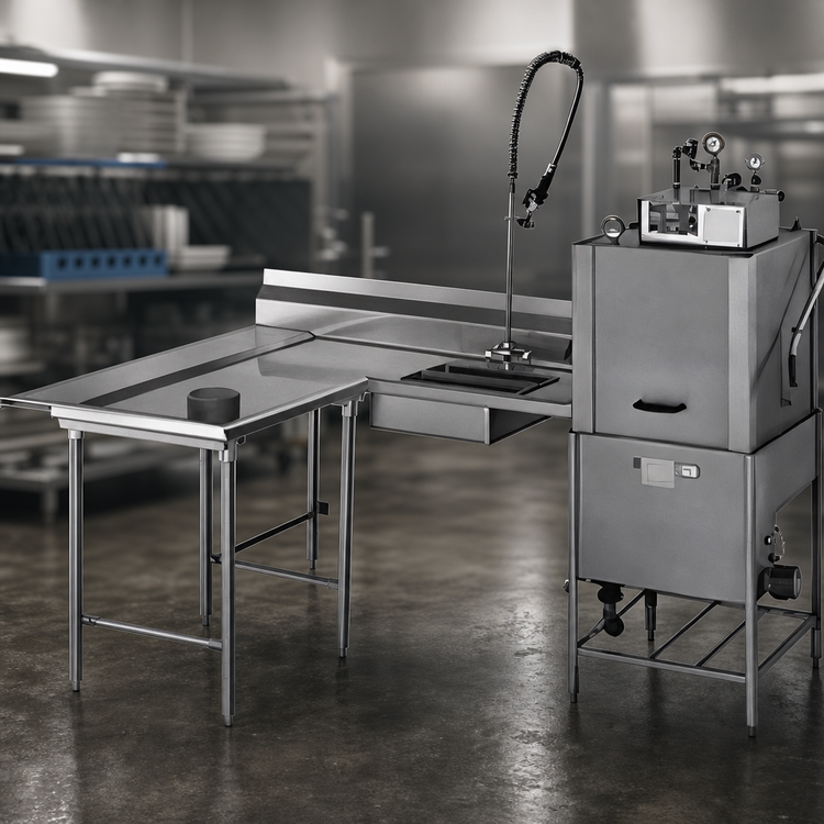 Product image #3 for Eagle Group Spec-Master SDTLR-78-14/3 78" x 60" L-Shaped Right-to-Left Soiled Dishtable with Pre-Rinse Sink