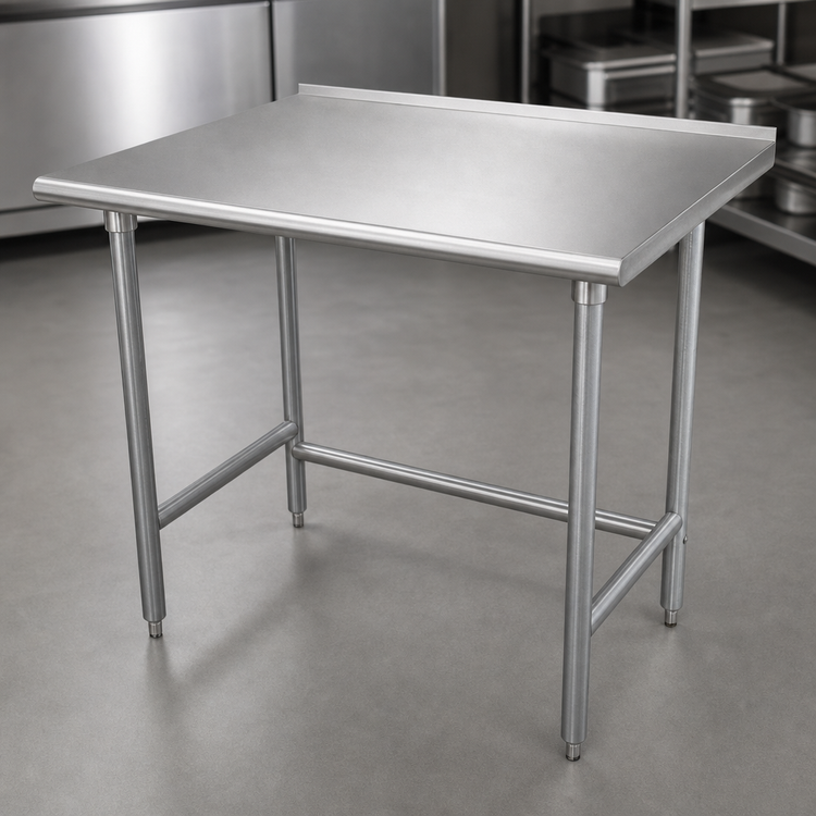 Product image #3 for Advance Tabco 30" x 30" Square 14 Gauge 304 Stainless Steel Work Table with 1-1/2" Rear Splash and Galvanized Open Base