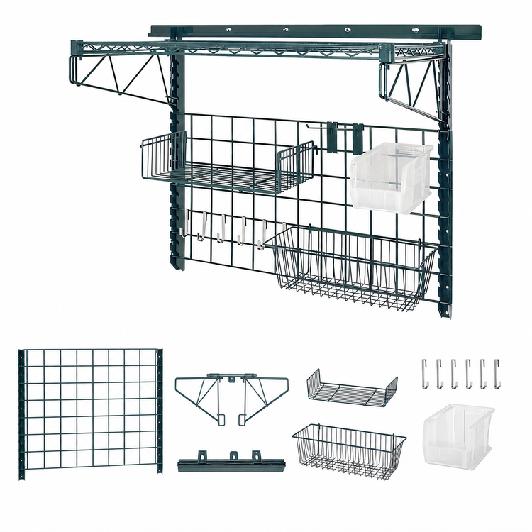 Product image #3 for Quantum Store Grid Medium-Duty Wall-Mount Starter Kit with Shelf, Grid Panel, Basket, Hooks and Clear Bin