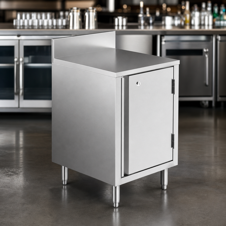 Product image #4 for BK Resources Well Series Stainless Steel Underbar Cabinet with Locking Hinged Door and 6-Inch Adjustable Legs, 18 x 21 Inches
