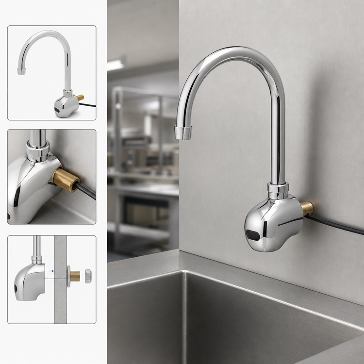 Product image #3 for T&S Brass equip Single-Hole Wall-Mount Swivel Gooseneck Sensor Faucet, 2.2 GPM