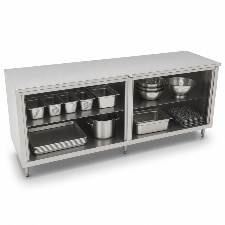 Product image #3 for John Boos Open Front Cabinet Base Work Table with 16-Gauge Stainless Steel Top, 108 x 36 Inches