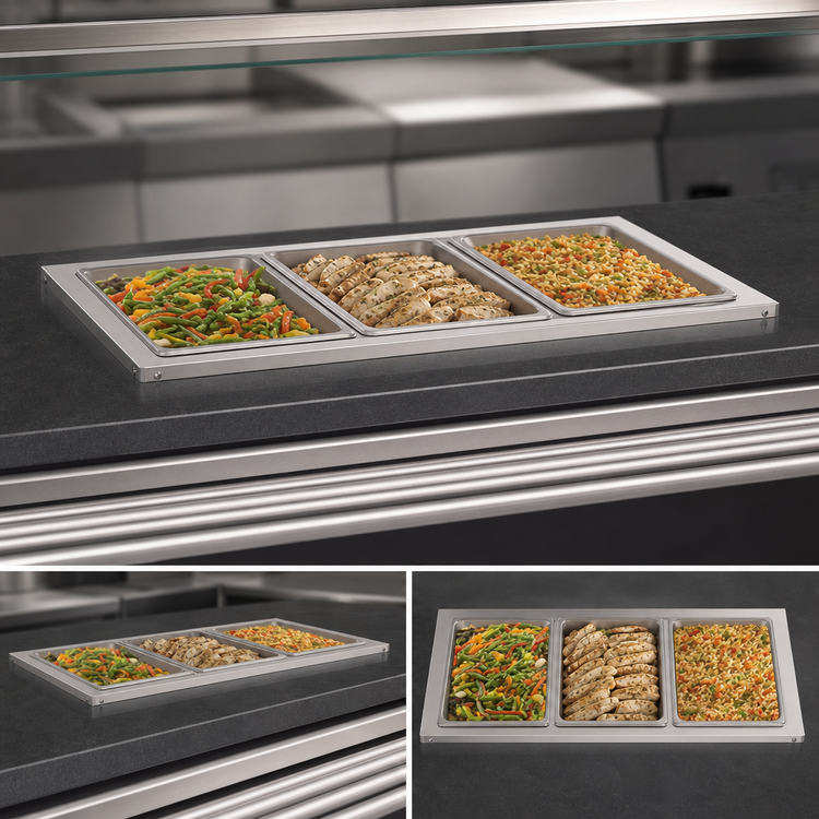 Product image #3 for Vollrath 3-Pan Short-Side Drop-In Hot Well with Thermostatic Controls and Standard Drain, 120V