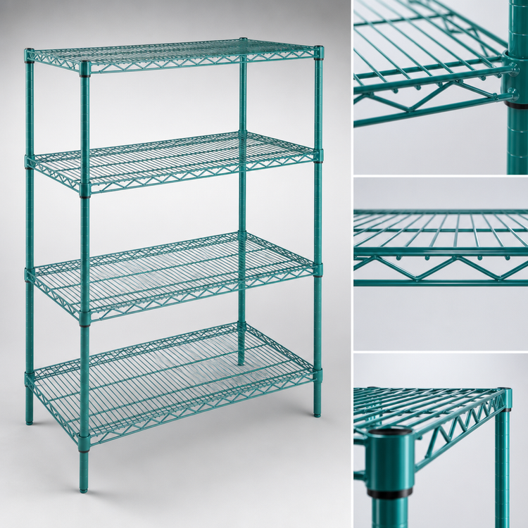 Product image #3 for EagleGard 4-Tier Stationary Starter Wire Shelving Unit, 60W x 18D x 63H, Blue-Green Hybrid Epoxy Finish