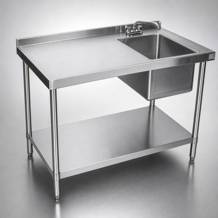 Product image #3 for Klinger's Trading 60" x 30" Stainless Steel Right-Side Prep Sink Work Table with Undershelf