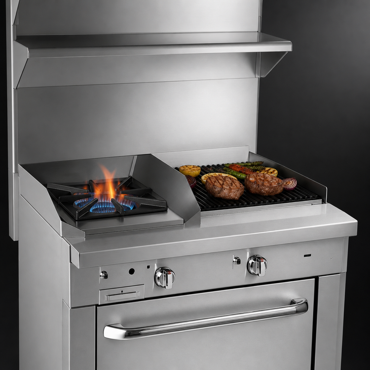Product image #3 for Southbend Platinum 36-Inch Heavy Duty Gas Range with 2 Open Burners, 24-Inch Charbroiler and Cabinet Base
