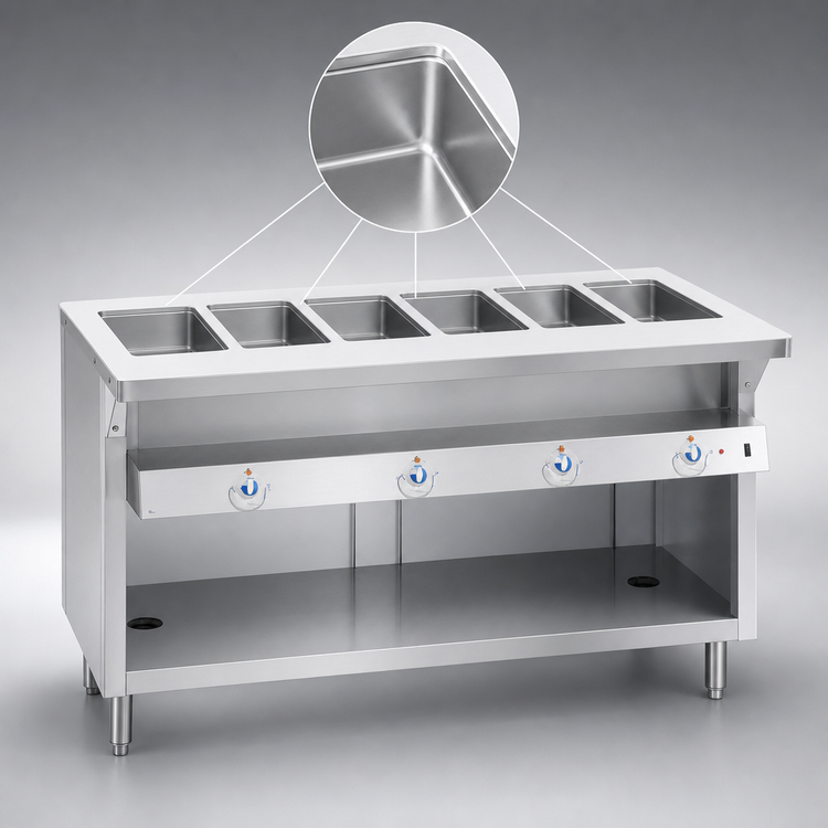 Product image #3 for Thurmaduke E-6-DLSS 6-Well Electric Sealed Well Steamtable with Cutting Board & Dish Shelf
