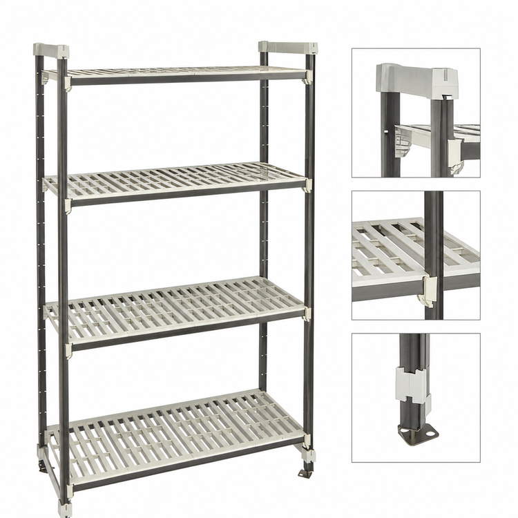 Product image #3 for Cambro Camshelving Elements XTRA 4-Shelf Vented High Density Top Rail Stationary Starter Unit, 21"D x 42"L x 81"H