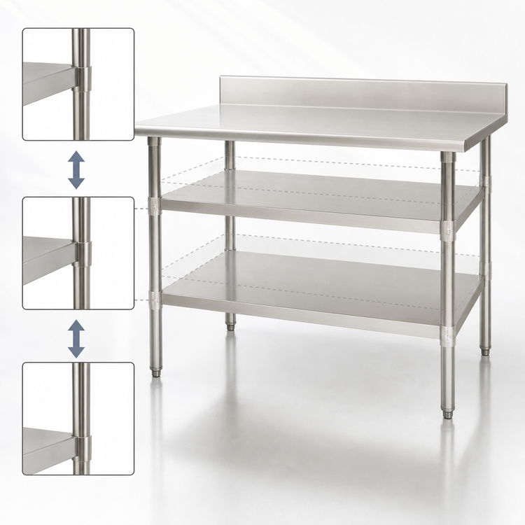 Product image #3 for Eagle Group Adjustable Work Table Undershelf, 72 x 30 Inches, 18/304 Stainless Steel, for Uni-Lok Hat Channel Frame Tables