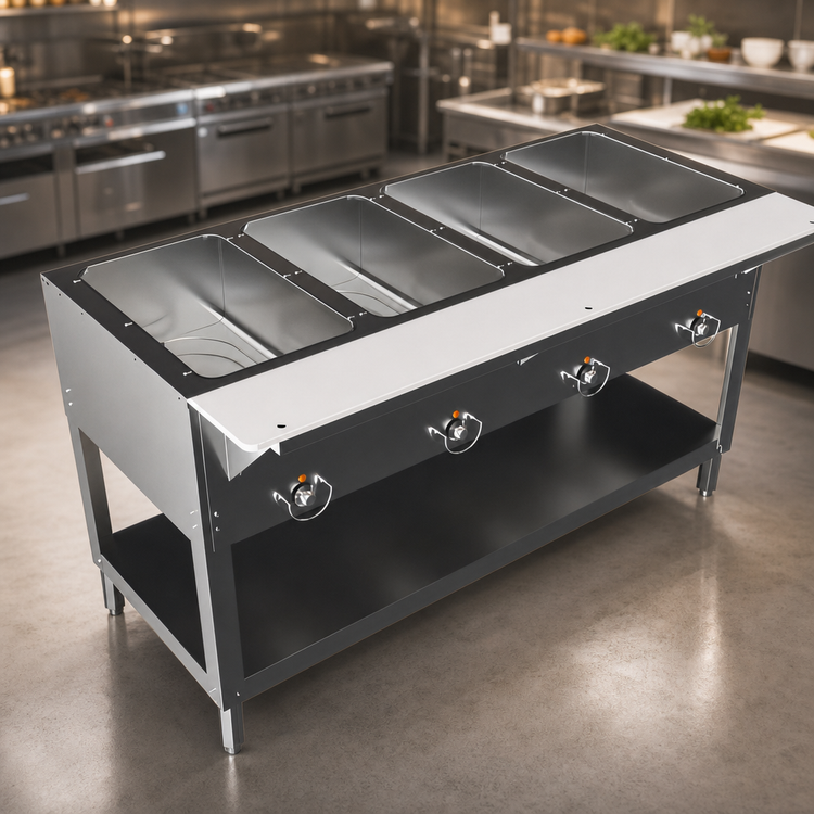 Product image #4 for BK Resources ST-4 Electric 4-Pan Open Well Steam Table with Cutting Board and Undershelf