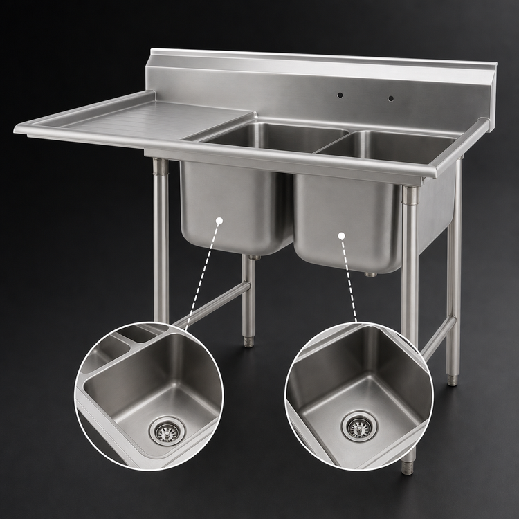 Product image #3 for Eagle Group 414 Series Two-Compartment Commercial Sink with Left Drainboard