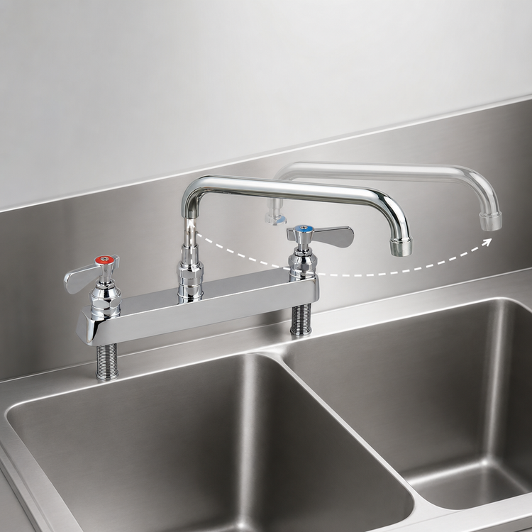 Product image #3 for BK Resources OptiFlow Lead-Free Heavy Duty Deck Mount Solid Body Faucet with 12-Inch Swing Spout, 8-Inch Centers