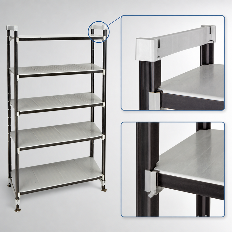 Product image #3 for Cambro Camshelving Elements XTRA High Density Top Rail 5-Tier Stationary Starter Unit, 18-Inch D x 42-Inch L x 81-Inch H, Speckled Gray