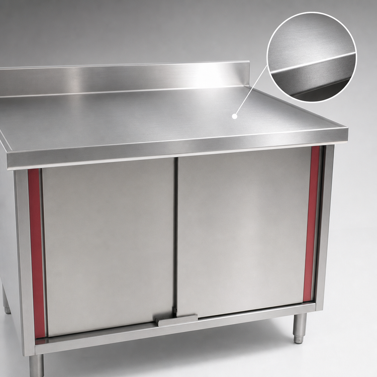 Product image #3 for Eagle Group Spec-Master Marine Series Stainless Steel Enclosed Work Table with Cabinet Base, Sliding Doors, and 4-1/2-Inch Backsplash, 96 x 24 Inches