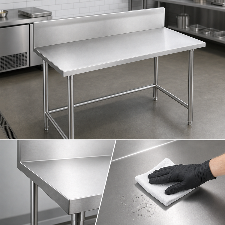 Product image #3 for Advance Tabco Stainless Steel Work Table, 48 x 36 Inches, 10-Inch Backsplash, Open Base