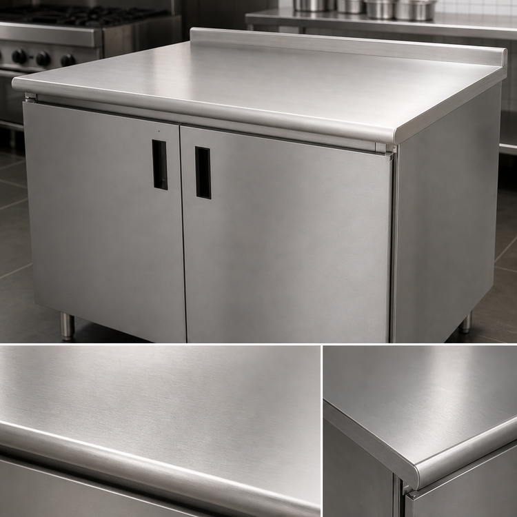 Product image #3 for Advance Tabco Enclosed Work Table with Cabinet Base, 96"W x 36"D, 14-Gauge 304 Stainless Steel Top