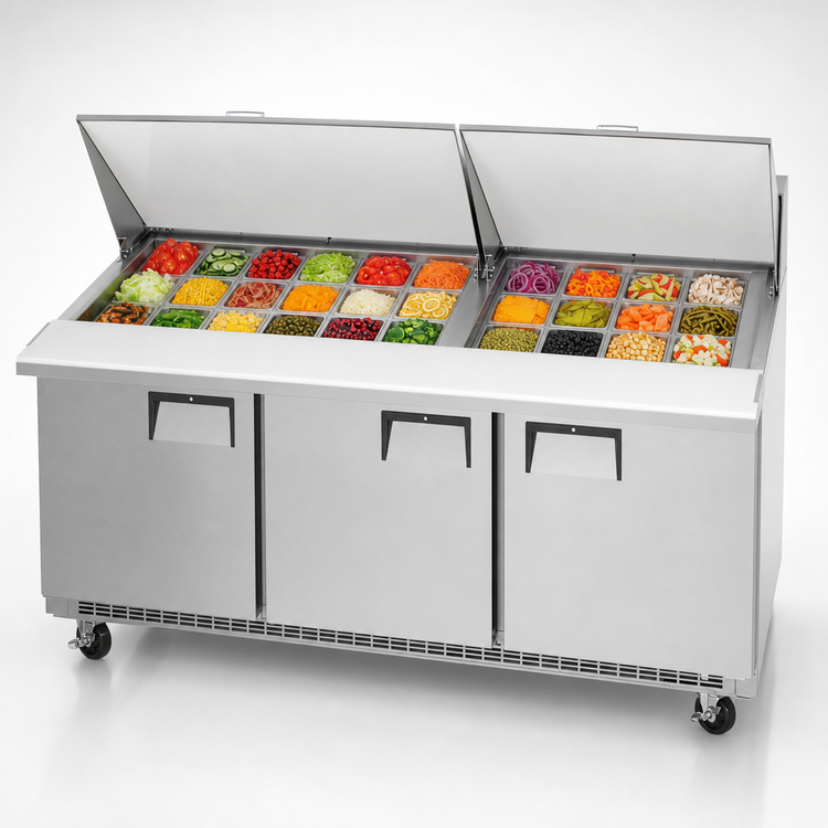 Product image #3 for Everest Refrigeration 71-1/8-Inch Mega-Top Three-Section Sandwich Prep Table with 30-Pan Opening