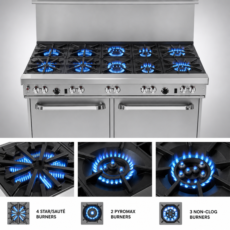 Product image #3 for Southbend Ultimate 60-Inch Gas Restaurant Range with 9 Open Burners, Standard Oven and Cabinet Base