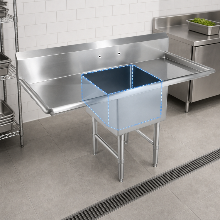 Product image #3 for John Boos B-Series Freestanding 1-Compartment Stainless Steel Sink with Left and Right Drainboards, 24 x 24 x 14 Bowl, 75-1/4 Inch Wide
