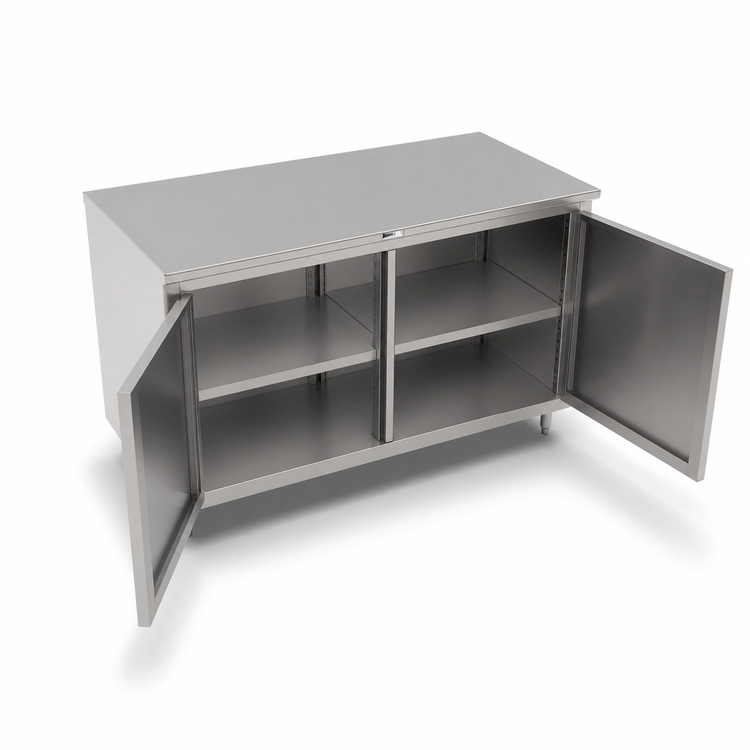 Product image #3 for John Boos 84-Inch Enclosed Work Table with Cabinet Base and Hinged Doors, 30-Inch Deep, 14-Gauge Stainless Steel Flat Top