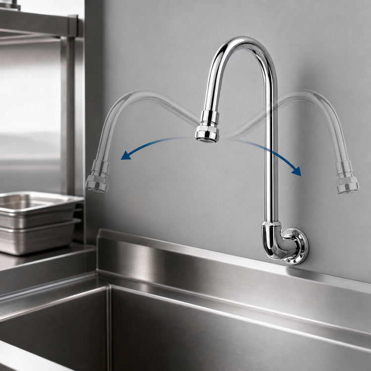 Product image #3 for T&S Brass Wall-Mounted Swivel Gooseneck Spout with Rose Spray, 3/8" IPS Female Inlet