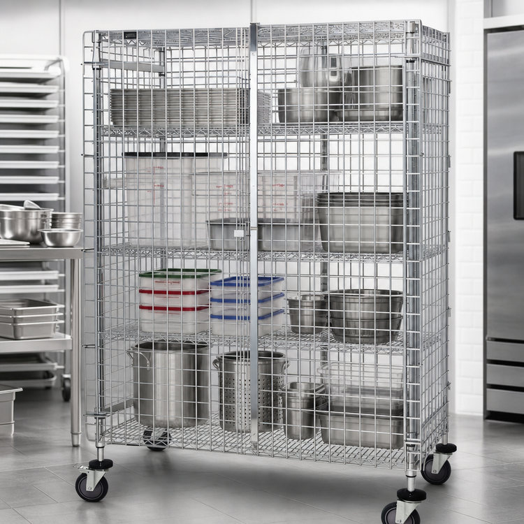 Product image #3 for Quantum Mobile Wire Security Cage, 60-Inch x 21-Inch x 69-Inch, Chrome Plated Finish