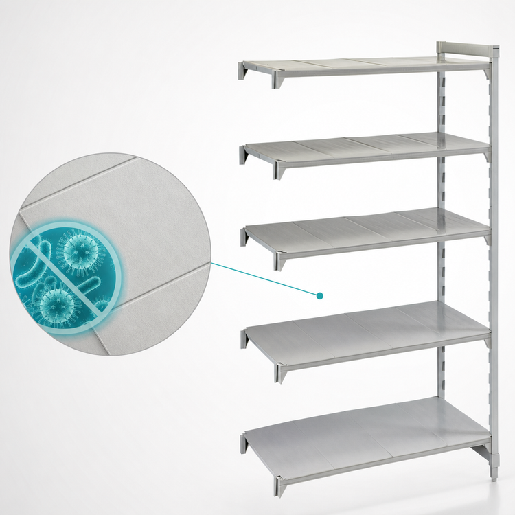 Product image #4 for Cambro Camshelving Premium 21-Inch Deep 72-Inch Wide 84-Inch High 5-Shelf Solid Add-On Polymer Shelving Unit