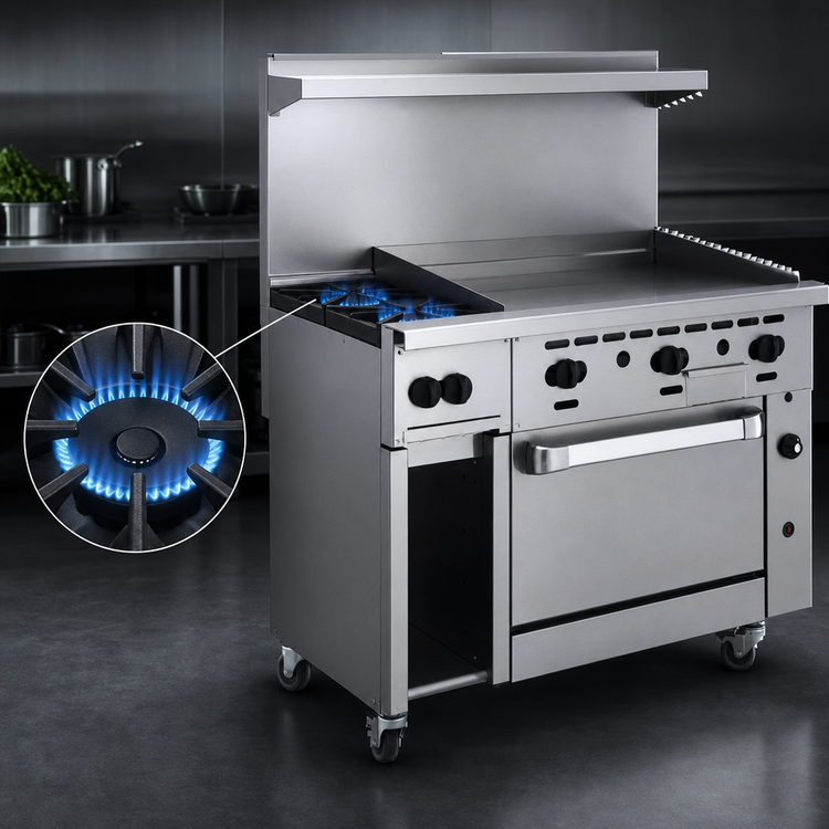 Product image #3 for Challenger XL C48S-2B36GT 48" Gas Restaurant Range with 2 Burners, 36" Griddle, and Standard Oven