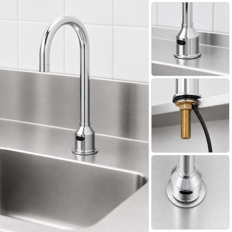 Product image #3 for T&S Brass equip Touchless Electronic Sensor Faucet, Single-Hole Deck Mount, Rigid Gooseneck, 1.5 GPM, Chrome-Plated Brass