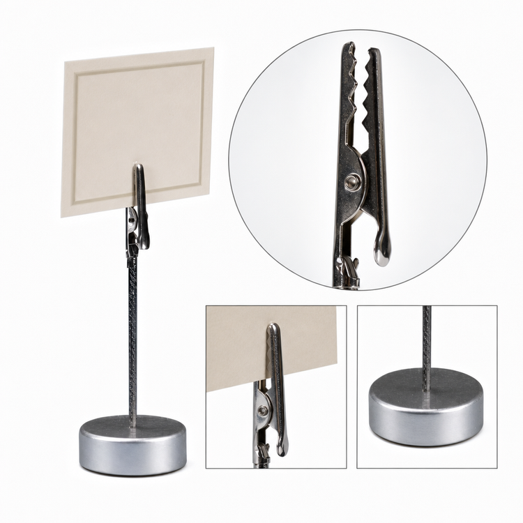 Product image #3 for American Metalcraft Aluminum Alligator Clip Tabletop Menu Card Holder, 4-1/4 Inch, Round Base